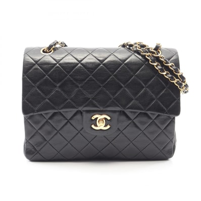 シャネル CHANEL マトラッセ Wフラップ ショルダーバッグ バッグ ラムスキン(羊革) レディース ブラック系 【中古】