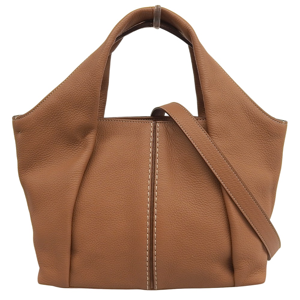 トッズ 美品 SHIRT SHOPPING BAG SMALL レザー ハンドバッグ レディース ブラウン