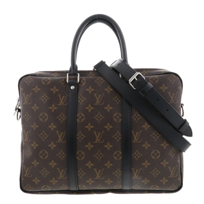 LOUIS VUITTON ルイ・ヴィトン PDV ポルト・ドキュマン ヴォワヤージュ PM モノグラムマカサー ビジネスバッグ M52005 ブラウン ブラック シルバー金具 メンズ【中古】
