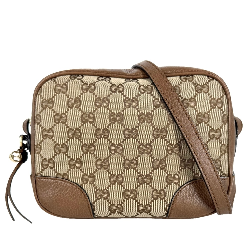 GUCCI グッチ ショルダーバッグ 肩掛け 斜め掛け 449413 GGキャンバス  レザー   ベージュ ブラウン 茶 ゴールド金具 レディース【中古品】