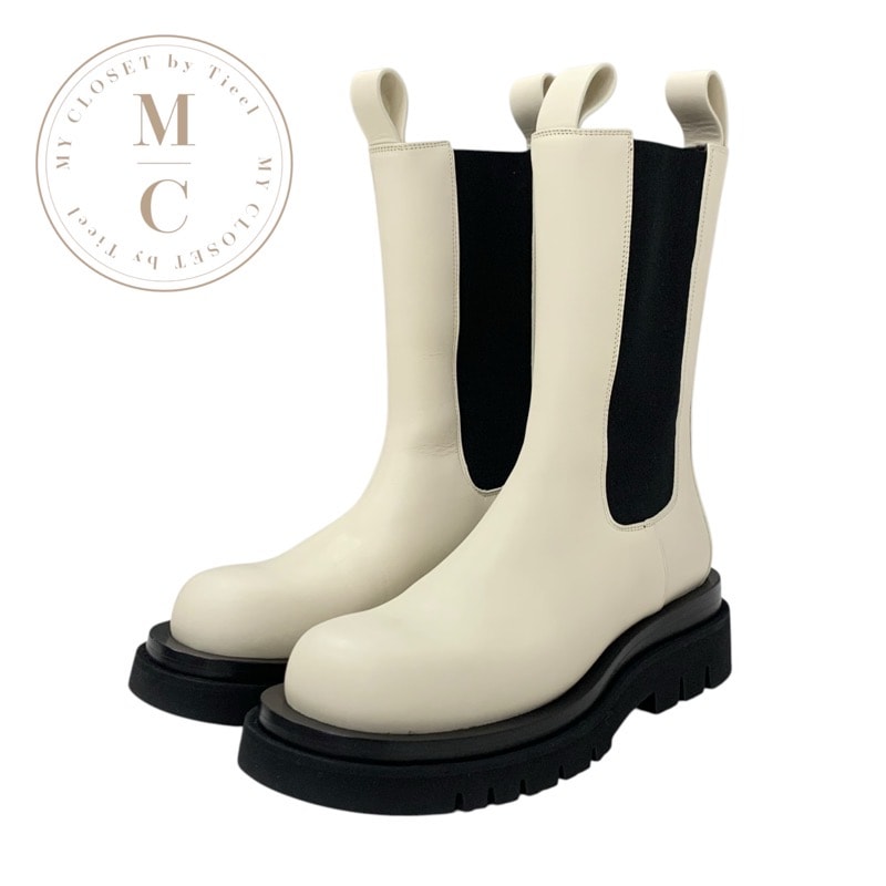 ボッテガヴェネタ BOTTEGAVENETA ラグ ブーツ ショートブーツ 靴 シューズ レザー ホワイト ブラック 未使用 サイドゴア チェルシーブーツ ミドルブーツ