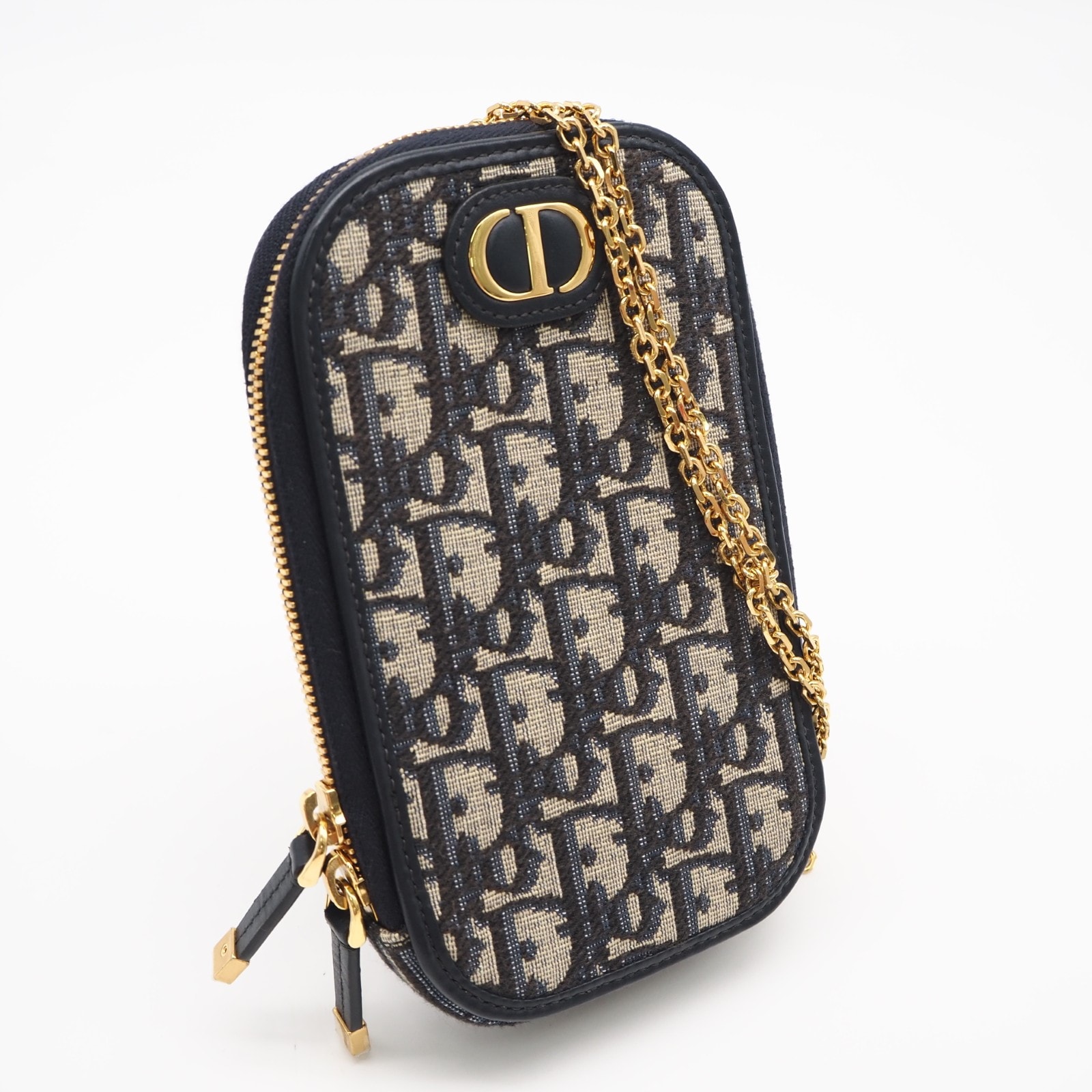 美品 Christian Dior クリスチャンディオール 30 モンテーニュ オブリークキャンバス フォンホルダー S2114UTZQ ショルダーバッグ ネイビー ベージュ キャンバス レザー レディース
