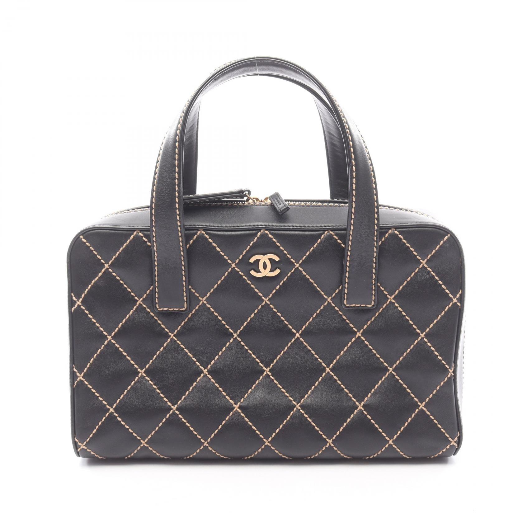 シャネル CHANEL ワイルドステッチ ハンドバッグ バッグ レザー レディース ブラック系 A14692 【中古】