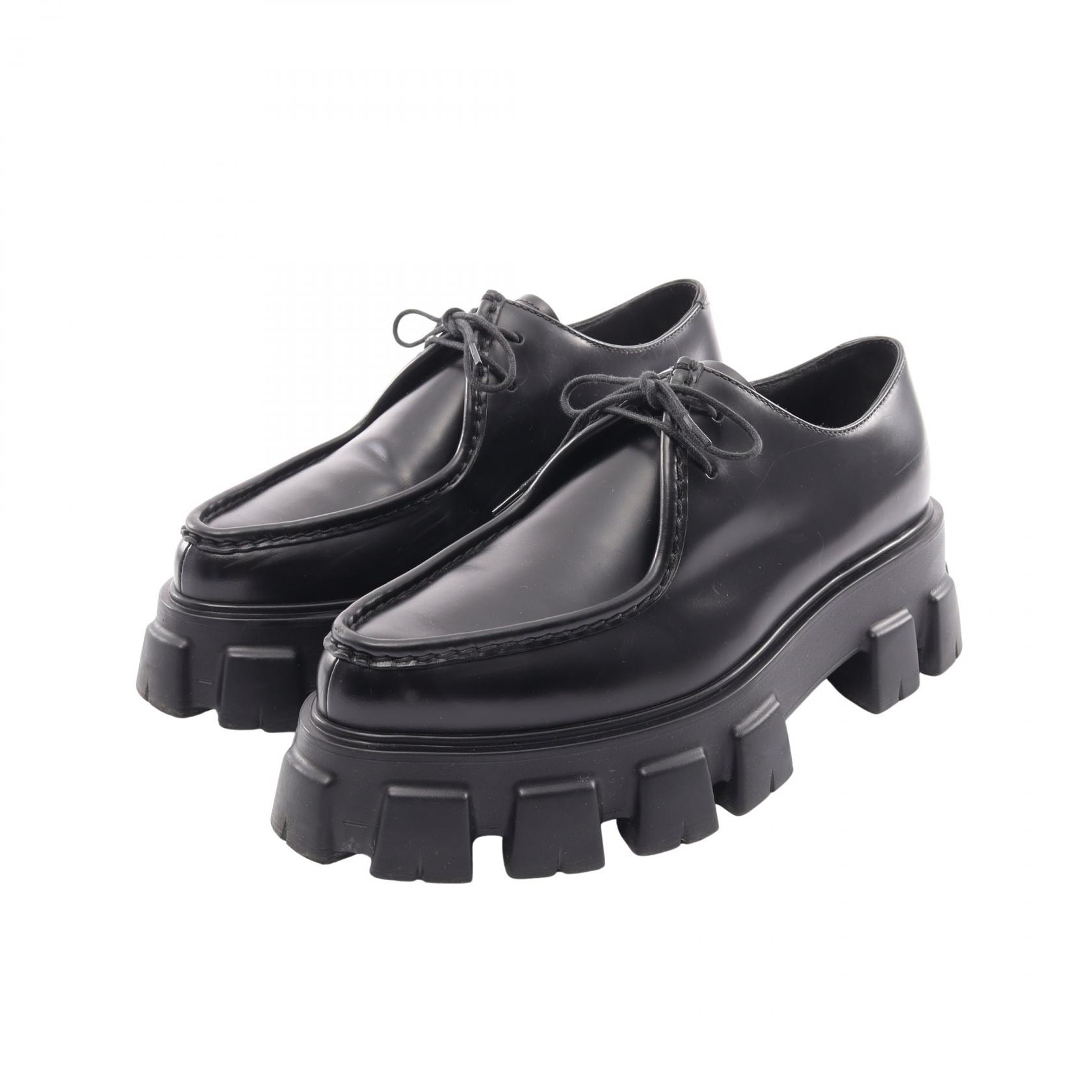 プラダ PRADA モノリス ブラッシュドレザー ダービーシューズ カジュアルシューズ 靴 レザー メンズ ブラック系 2EE361 【中古】