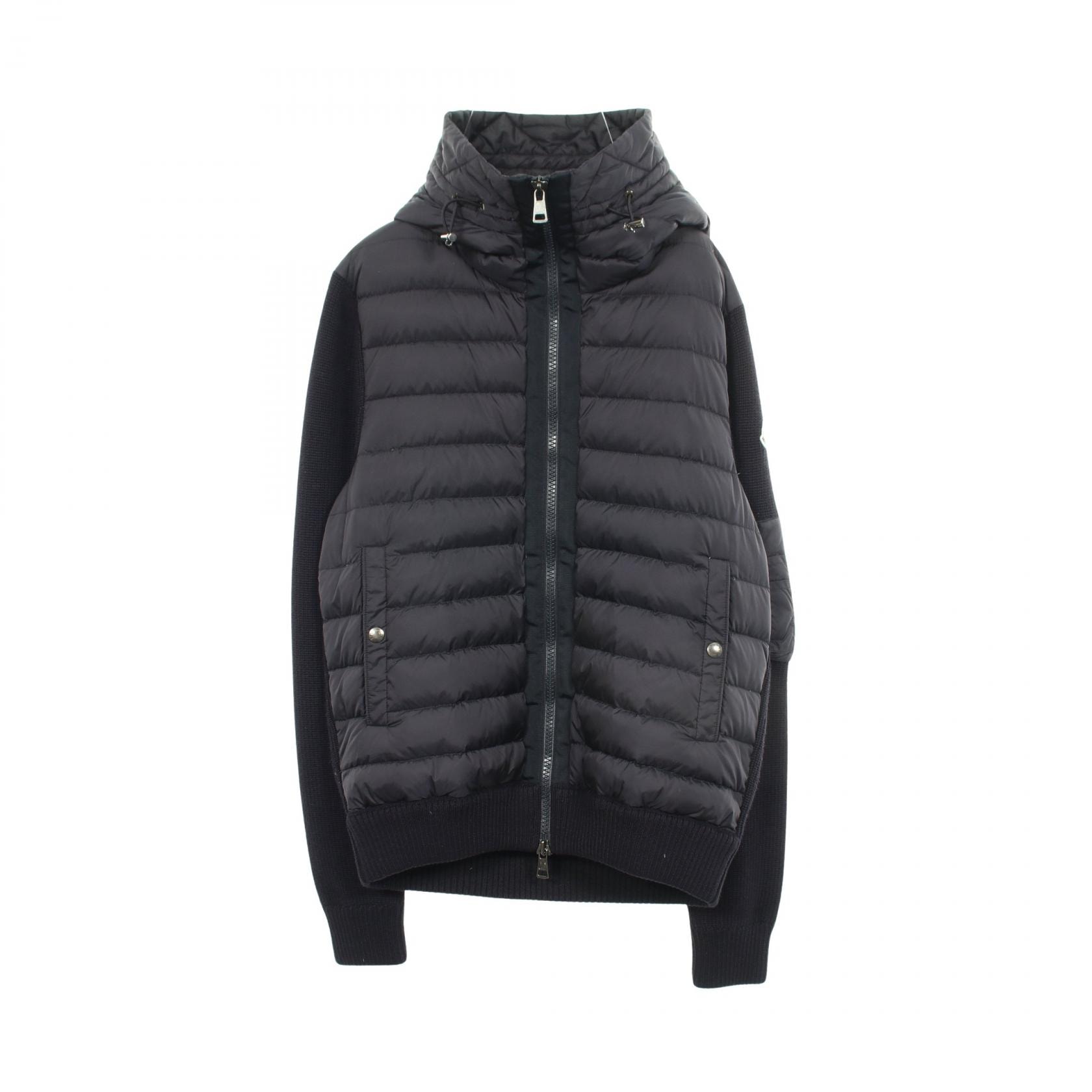 モンクレール MONCLER MAGLIONE カーディガン 切替 フード付き ダウンジャケット 衣料品 アウター ナイロン ウール アクリル レディース ネイビー系 D20919402800 【中古】