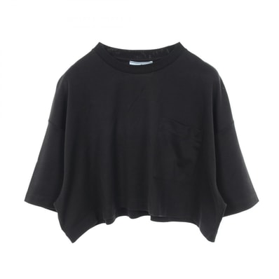 プラダ PRADA クロップド丈 半袖Tシャツ 衣料品 トップス コットン レディース ブラック系 3560A 【中古】