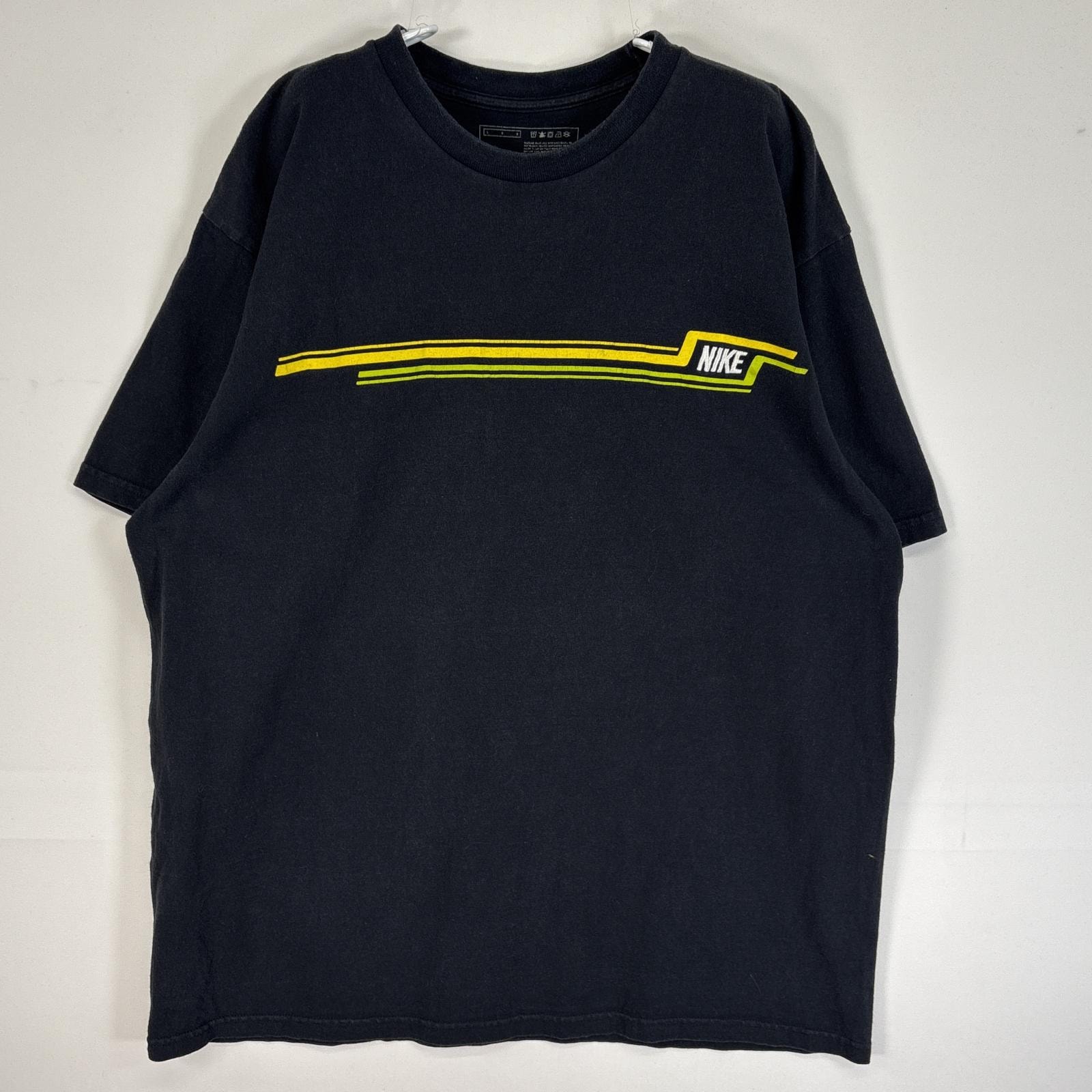 古着 ナイキ NIKE 半袖Tシャツ ロゴ 刺繍 ラバープリント クルーネック L  ブラック メンズ