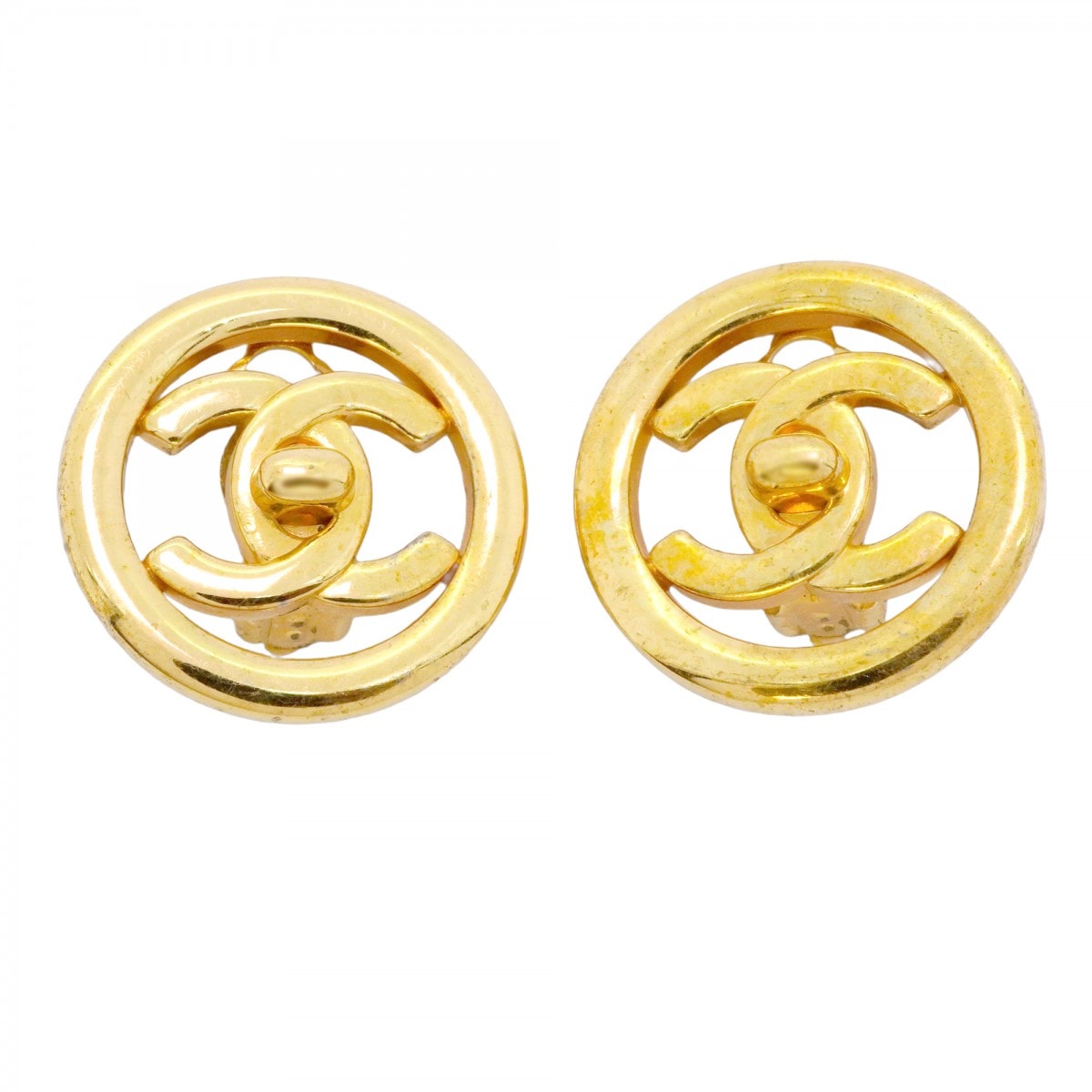 【6jdb0234-k】シャネル イヤリング ヴィンテージ ココマーク ターンロック 丸型 サークル GPメッキ ゴールド【中古】レディース