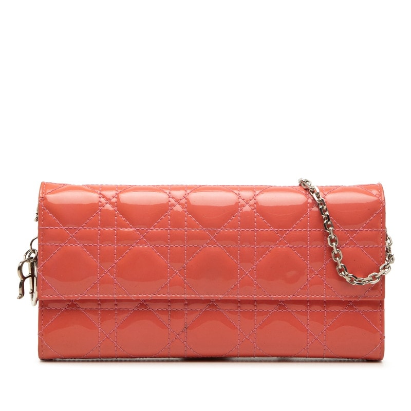 ディオール カナージュ レディディオール 長財布 チェーン ショルダー ピンク系 パテントレザー レディース Dior 【中古】