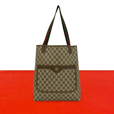 GUCCI グッチ シェリーライン GG ロゴ 金具 PVC レザー トートバッグ ブラウン
231-5