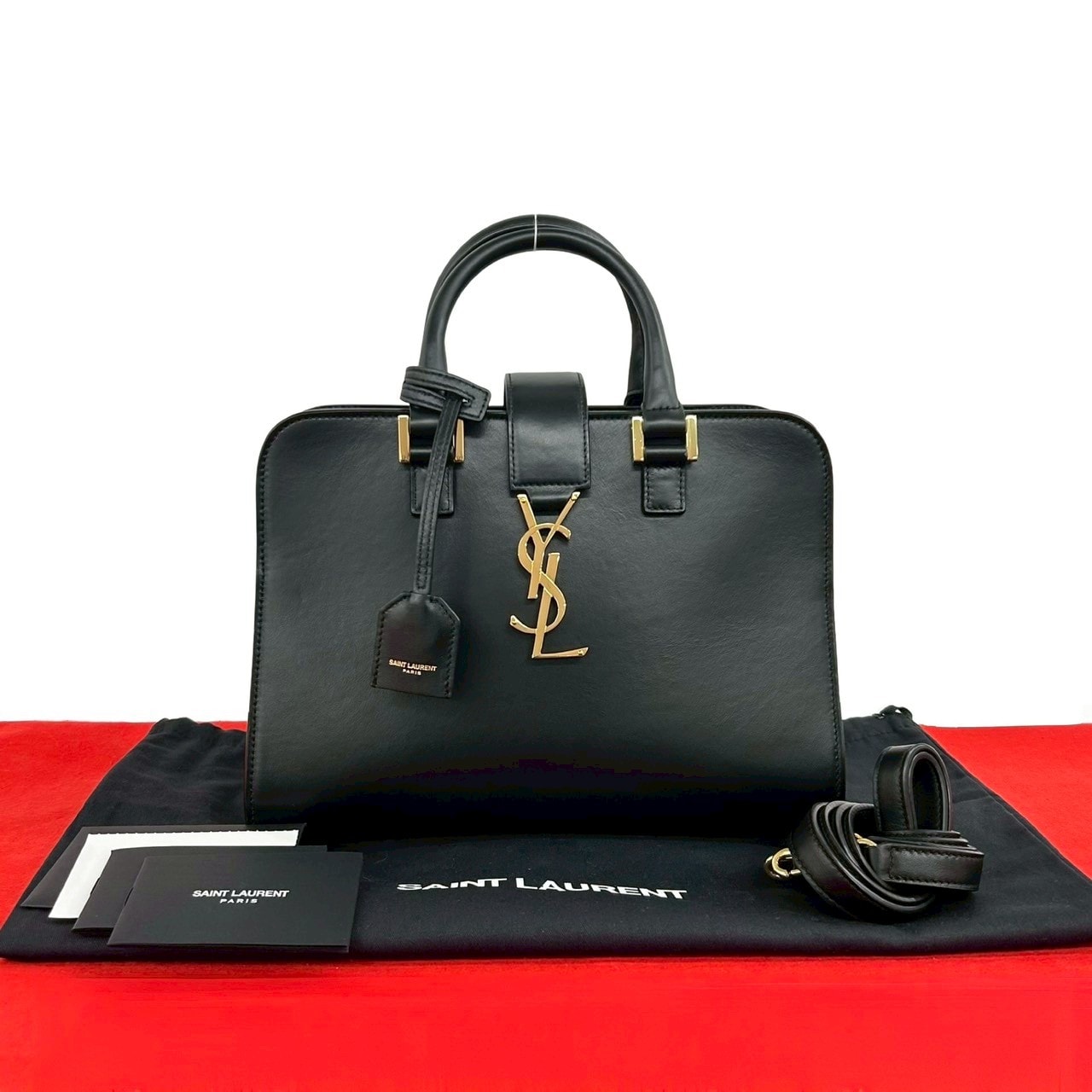 YVES SAINT LAURENT イヴ・サンローラン ベイビーカバス YSL ロゴ 金具 レザー ショルダーバッグ ブラック
 10828
