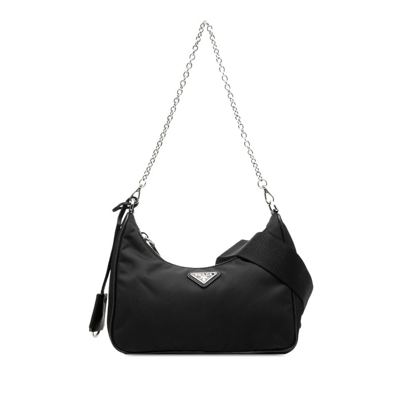 プラダ リエディション Re-Edition 2005 チェーンハンドバッグ ショルダーバッグ 2WAY ブラック ナイロン レザー レディース PRADA 【中古】