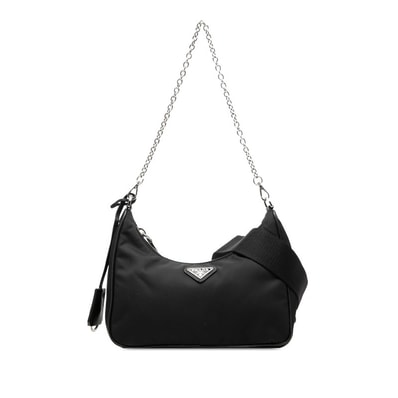 プラダ リエディション Re-Edition 2005 チェーンハンドバッグ ショルダーバッグ 2WAY ブラック ナイロン レザー レディース PRADA 【中古】