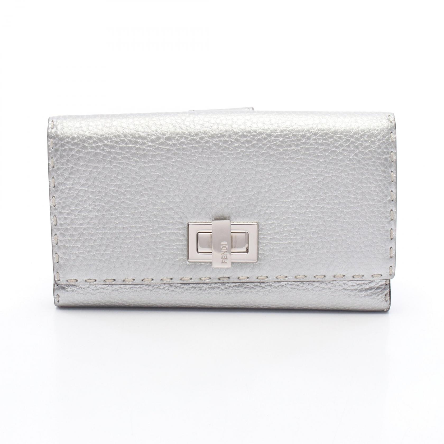 フェンディ FENDI ピーカブー セレリア 二つ折り長財布 財布 レザー レディース シルバー系 8M0308 【中古】