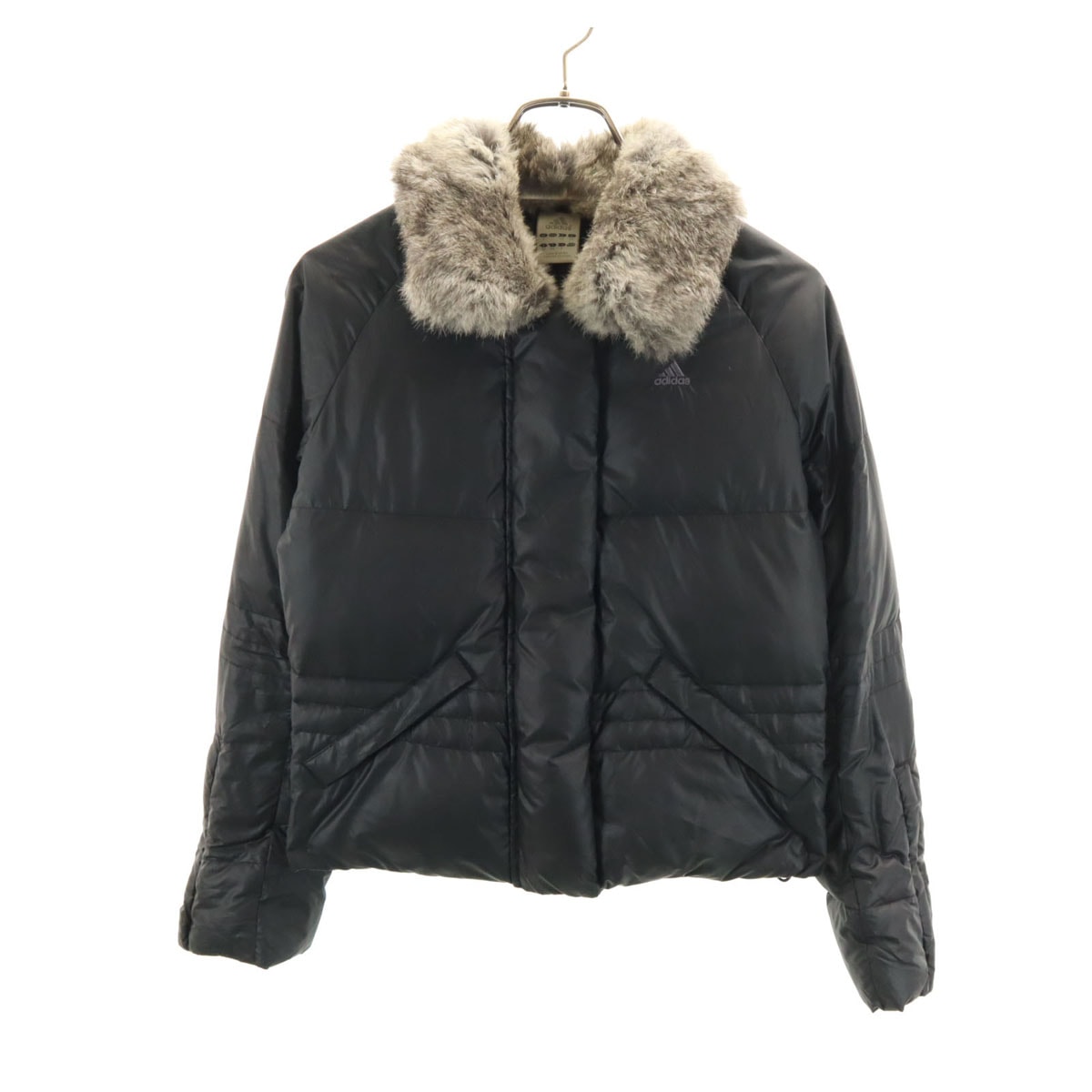 adidas アディダス ダウンジャケット S チャコールグレー ラビットファー付き