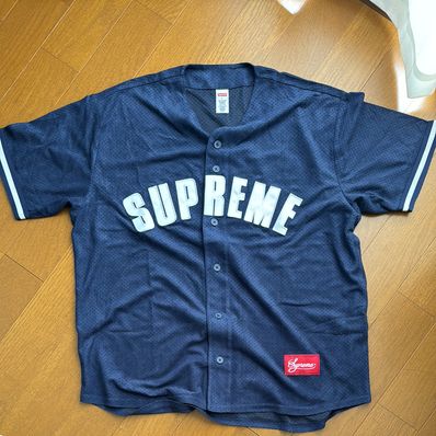 Supreme Ultrasuede Mesh Baseball Jersey "Navy"