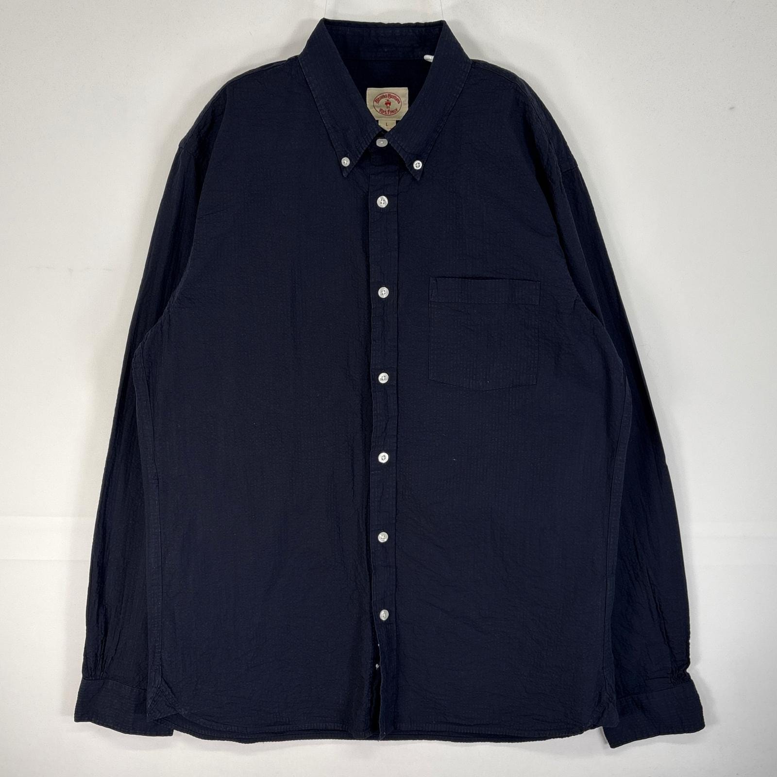 古着 ブルックスブラザーズ Brooks Brothers シアサッカー 長袖シャツ 胸ポケ RED FLEECE ボタンダウン L ネイビー系 無地 メンズ