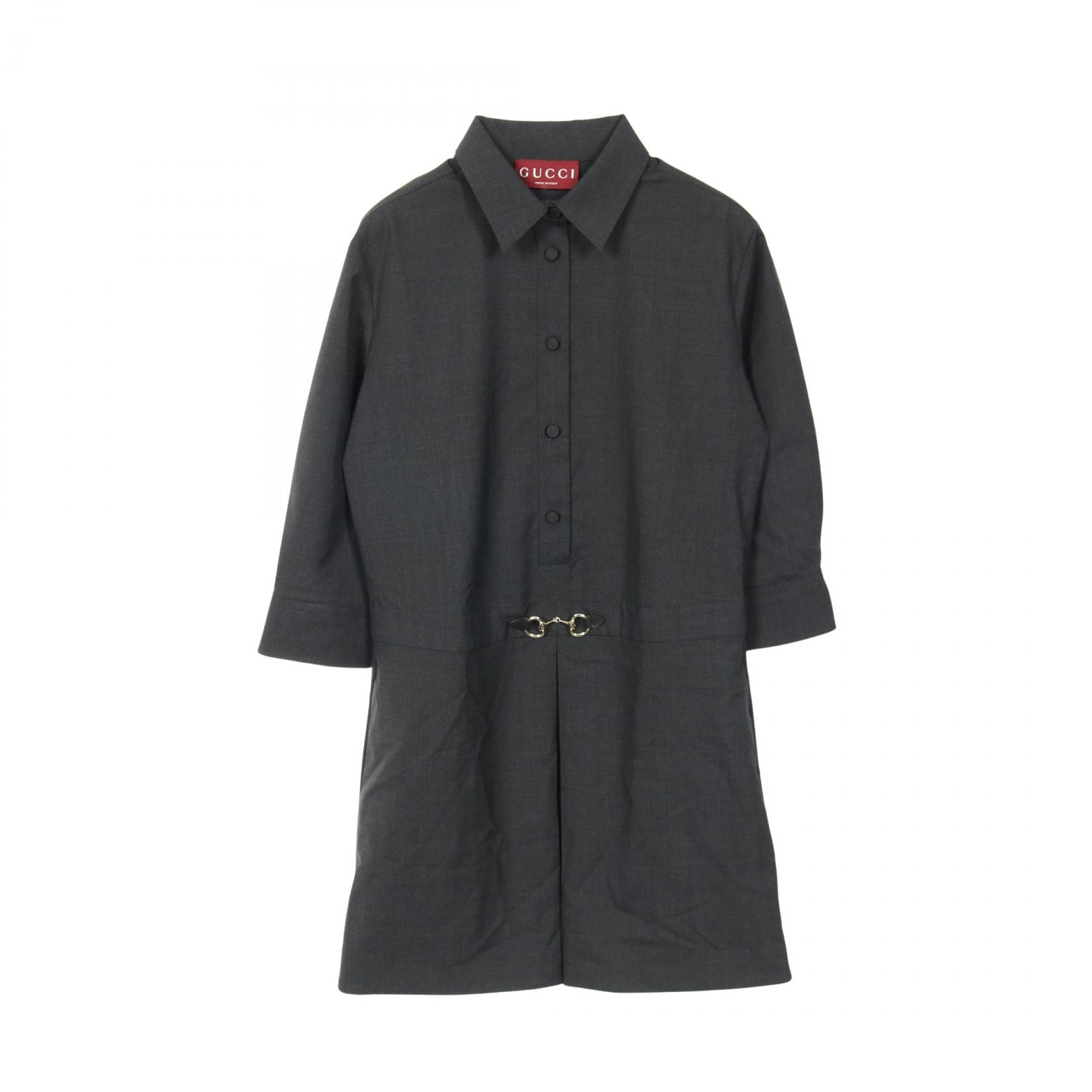 グッチ GUCCI ホースビット付きウールドレス ワンピース 衣料品 トップス ウール レディース グレー系 【中古】