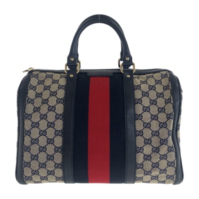 GUCCI グッチ シェリーライン グレー ネイビー ゴールド金具 GGキャンバス レザー/ ハンドバッグ ミニボストンバッグ 501951 【中古】