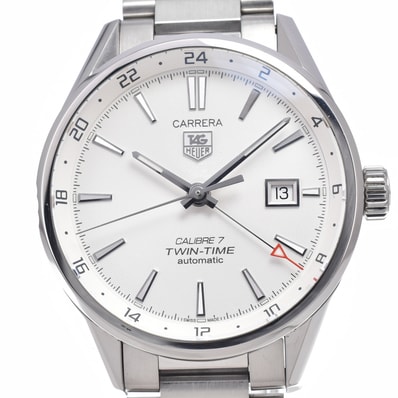 タグホイヤー TAG HEUER WAR2011.BA0723 カレラ ツインタイム キャリバー7 シルバー 自動巻き メンズ 美品 箱・保証書付き 腕時計 R#149253