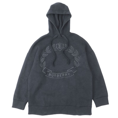 美品 バーバリー 8064249 ニット カシミヤブレンド パーカー フーディー ビッグシルエット オーバーサイズ ロゴ エンブロイダリー 刺繍 リカルド・ティッシ期 スウェット メンズ ブラック M BURBERRY