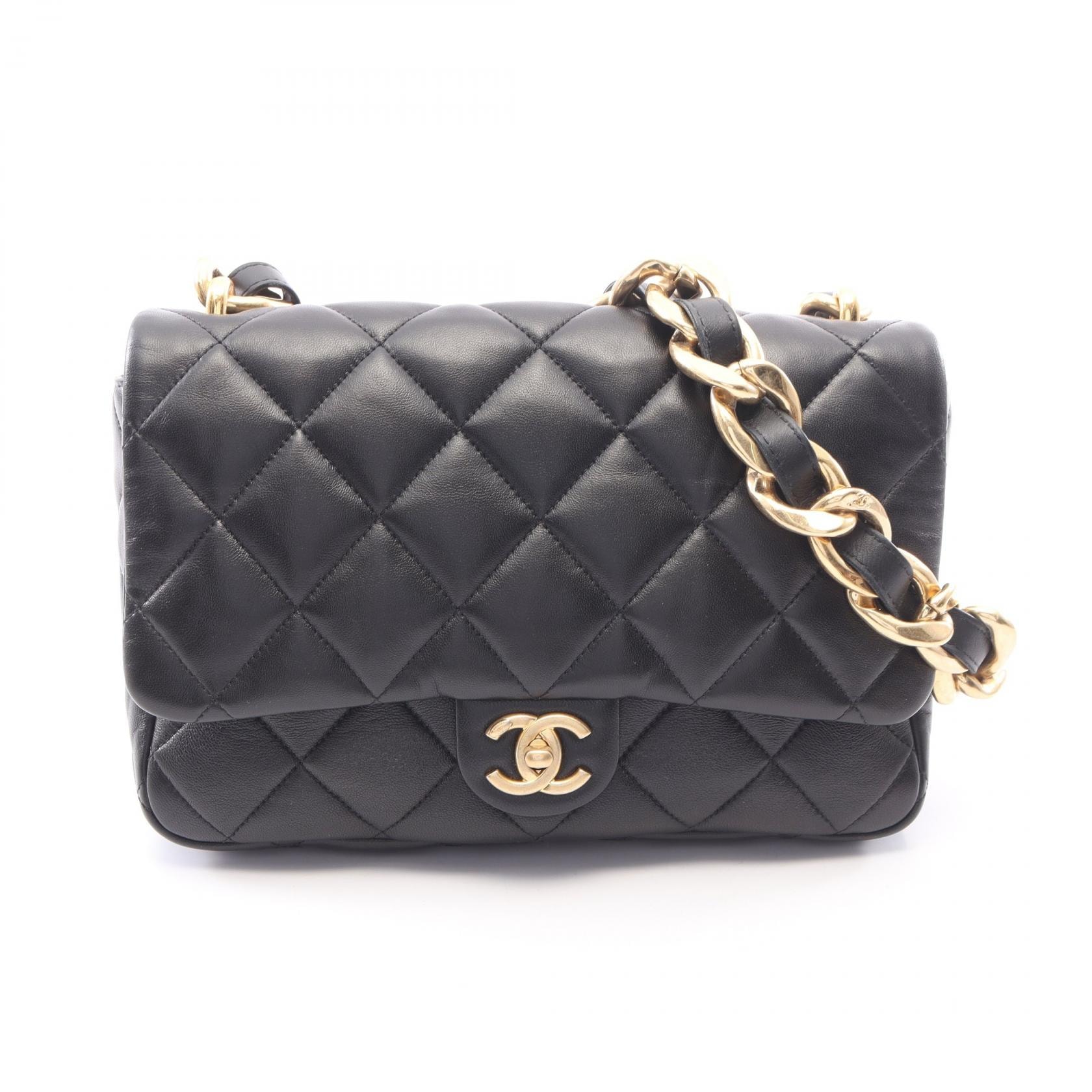 シャネル CHANEL ラージ フラップバッグ マトラッセ ショルダーバッグ バッグ ラムスキン(羊革) レディース ブラック系 【中古】