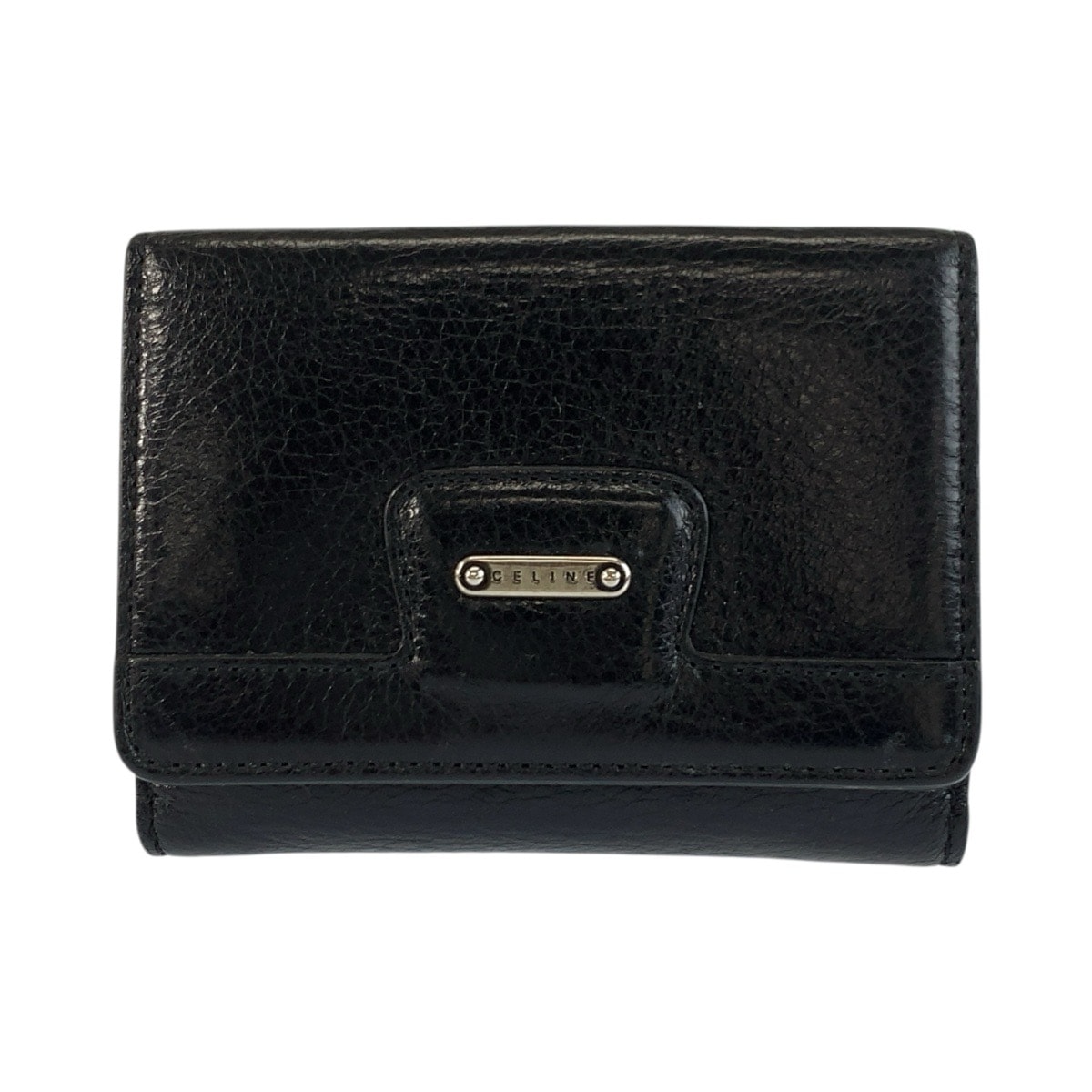 美品 CELINE セリーヌ ブラック 黒 シルバー金具 レザー 折財布 コンパクトウォレット 603557 【中古】