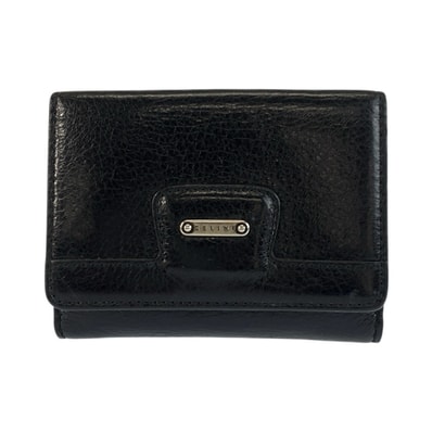 美品 CELINE セリーヌ ブラック 黒 シルバー金具 レザー 折財布 コンパクトウォレット 603557 【中古】