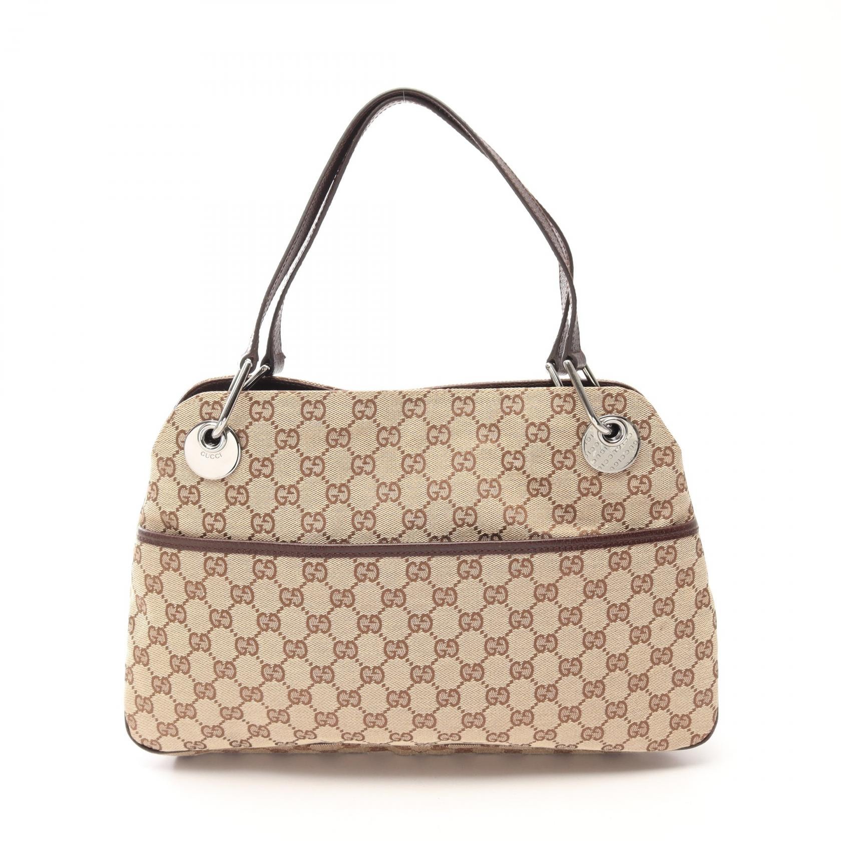 グッチ GUCCI GGキャンパス ショルダーバッグ バッグ レザー キャンパス メンズ レディース ベージュ系 / ブラウン系 121023 【中古】