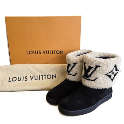 LOUIS VUITTON ルイ・ヴィトン スノードロップライン 20年 ショートブーツ モノグラム ボア 24cm ブーツ ムートン モノグラム ブラック ベージュ レディース【中古】