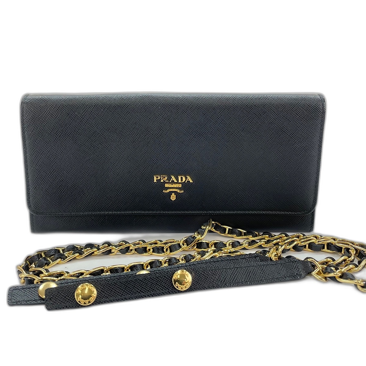 プラダ PRADA ウォレットオンチェーン 2WAY ショルダーバッグ レザー【中古】