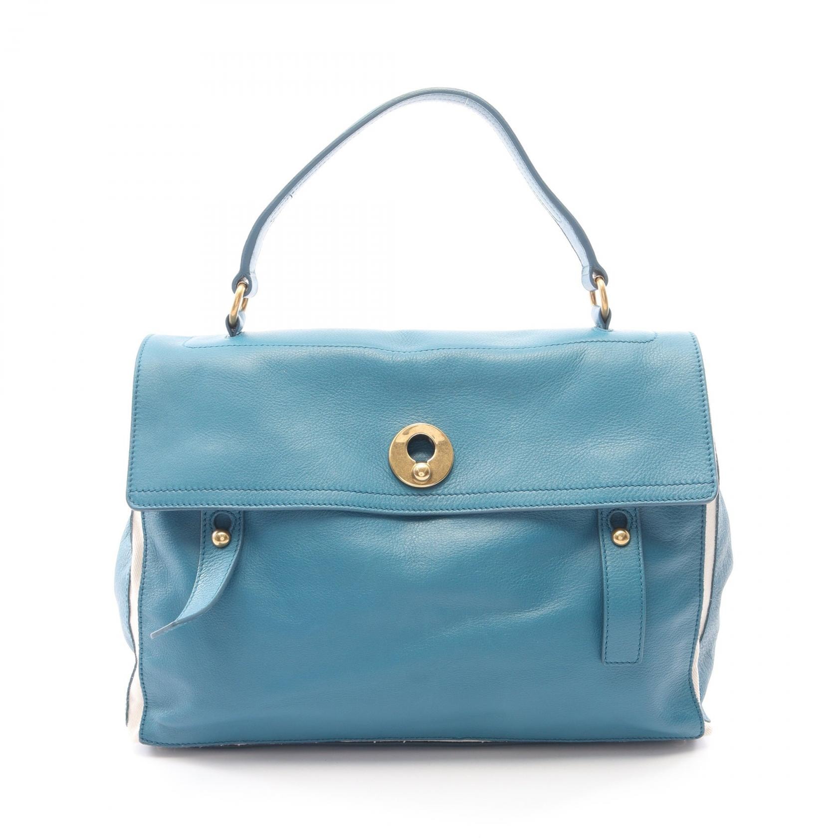 イヴ・サンローラン YVES SAINT LAURENT ミューズトゥ ハンドバッグ バッグ レザー キャンバス レディース グリーン系 / アイボリー系 229563 【中古】