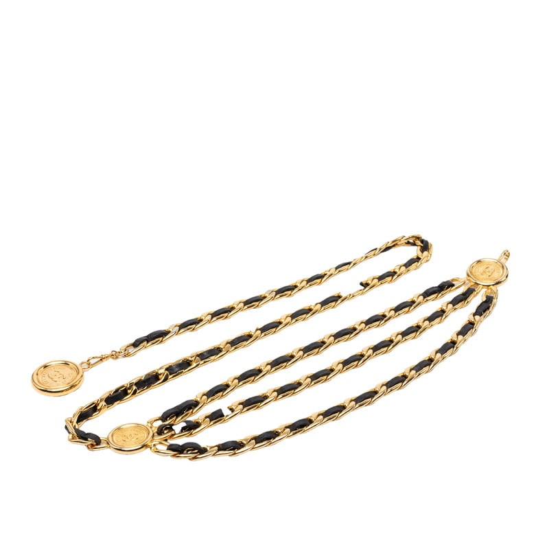 シャネル ココマーク 31 RUE CAMBON ル カンボン 3連 チェーンベルト ゴールド メッキ レザー レディース CHANEL 【中古】