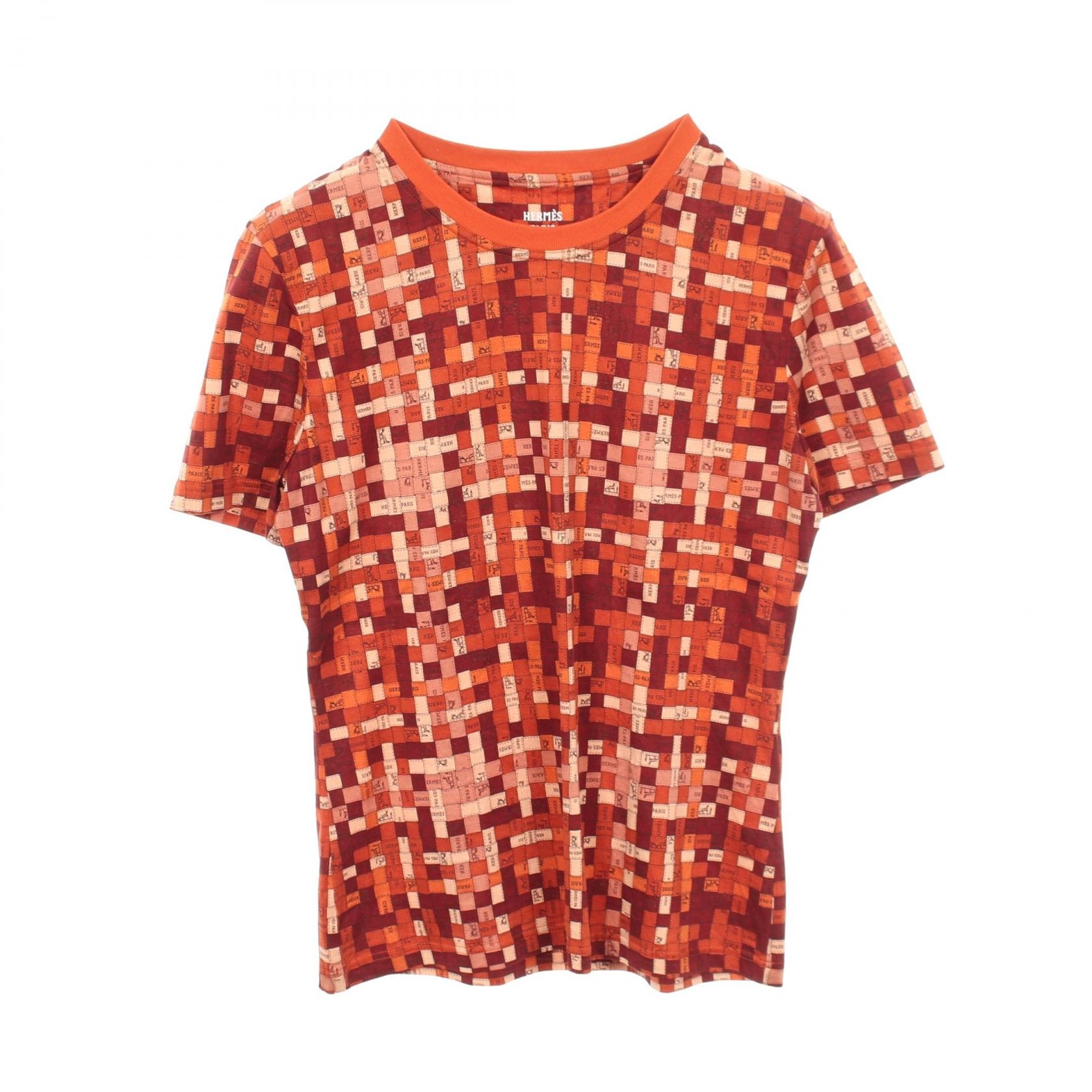 エルメス HERMES ボルデュックチェック 半袖Tシャツ 衣料品 トップス コットン レディース ブラウン系 5E4645DK 【中古】