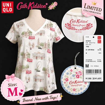 タグ付き新古品★限定品/UNIQLO +J × Cath Kidston/ユニクロ★コラボ/半袖トップス/Tシャツ【レディースM/白/white/ロンドン柄】Tops/Shirt◆BJ179-j