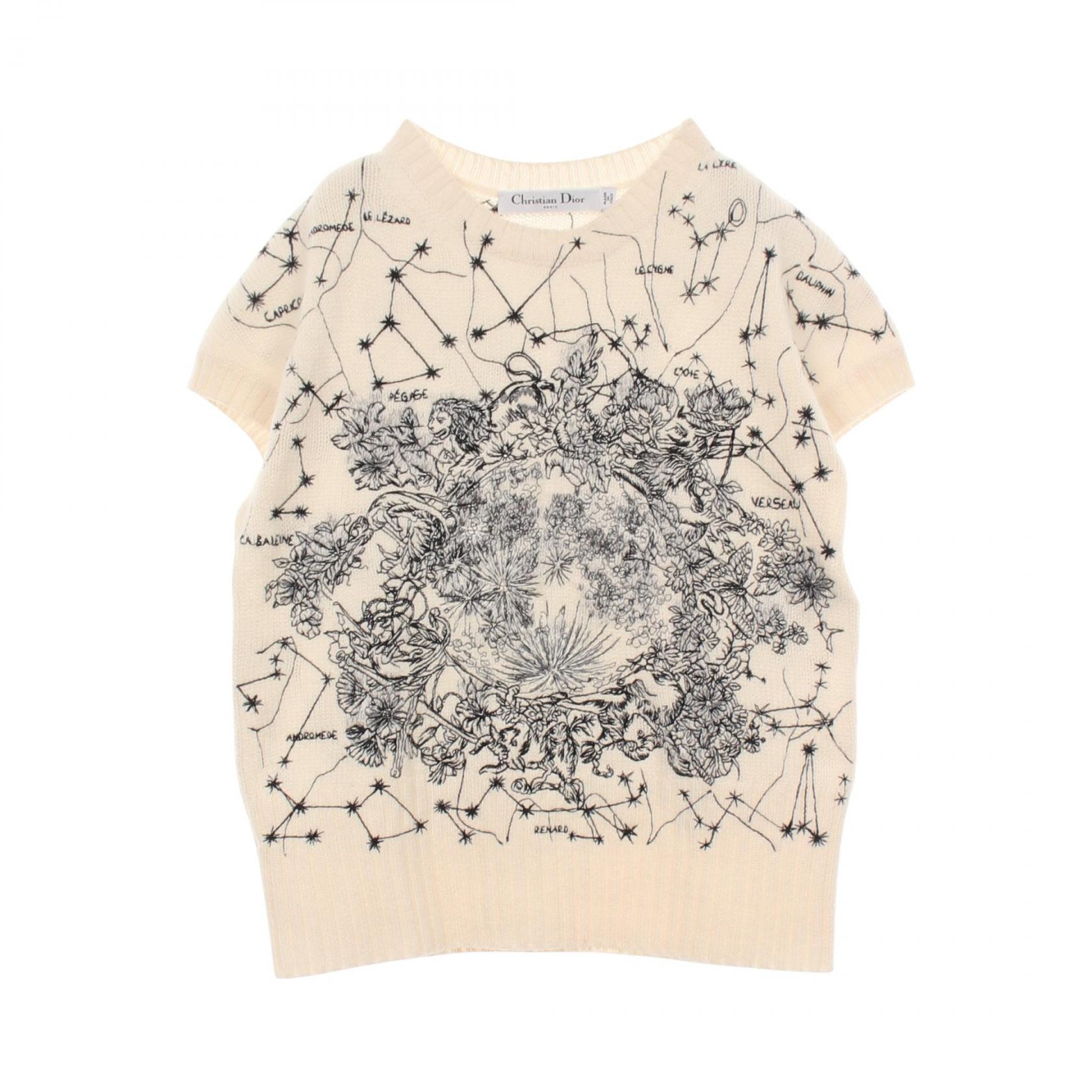 ディオール Dior 星座柄 ノースリーブ ニット 衣料品 トップス カシミヤ レディース アイボリー系 114S12AM014 【中古】