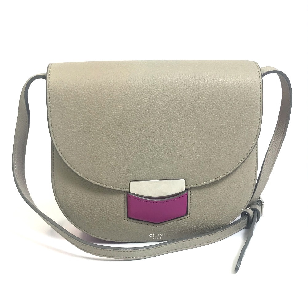 セリーヌ CELINE トロッター スモール バイカラー カバン 斜め掛け 肩掛け ショルダーバッグ レザー グレー×パープルピンク