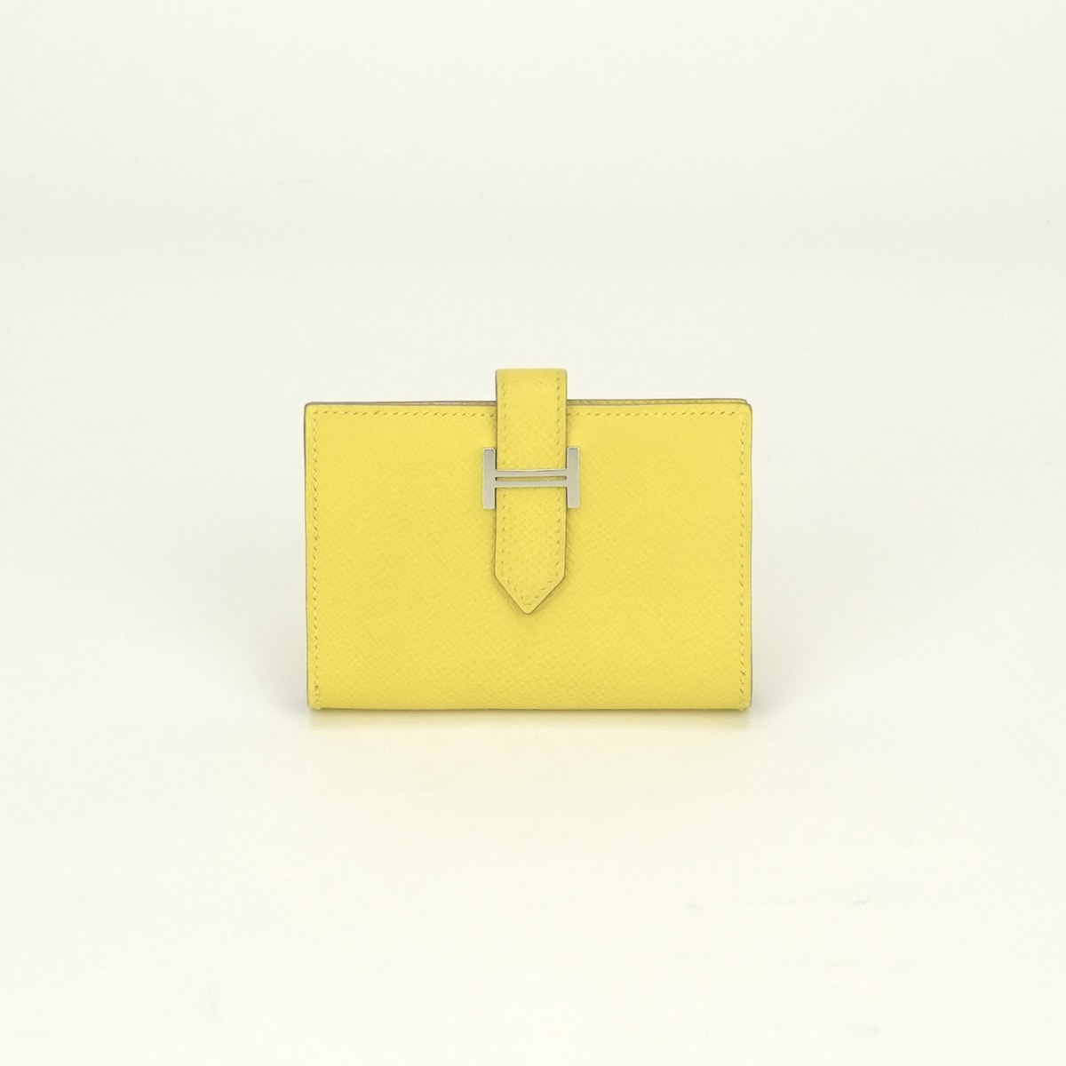 エルメス HERMES ベアンミニ 財布 二つ折り財布 ミニ財布 ミニウォレット エプソン ライム Lime イエロー Yellow 黄色 シルバー金具 ヴォーエプソン コンパクト財布 カードケース パスケース