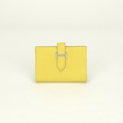 エルメス HERMES ベアンミニ 財布 二つ折り財布 ミニ財布 ミニウォレット エプソン ライム Lime イエロー Yellow 黄色 シルバー金具 ヴォーエプソン コンパクト財布 カードケース パスケース