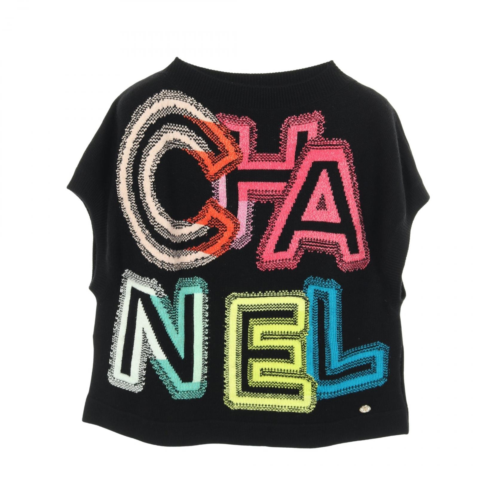シャネル CHANEL ロゴ ベスト ニット 衣料品 トップス カシミヤ コットン アクリル レディース ブラック系 / マルチカラー P70887K10120 【中古】