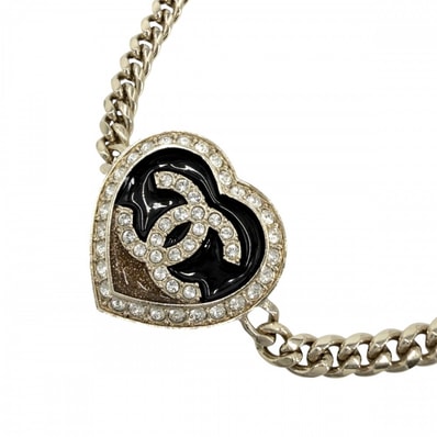 CHANEL シャネル ネックレス ハート アジャスター付き ココマーク チョーカー アクセサリー GP ラインストーン ABB649 C23B ゴールド ブラック 黒 レディース 約27.8g 2023年【中古品】