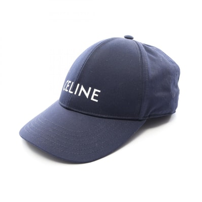 セリーヌ CELINE ロゴ刺繍 ベースボール キャップ 帽子 コットン ポリエステル メンズ レディース ネイビー系 【中古】