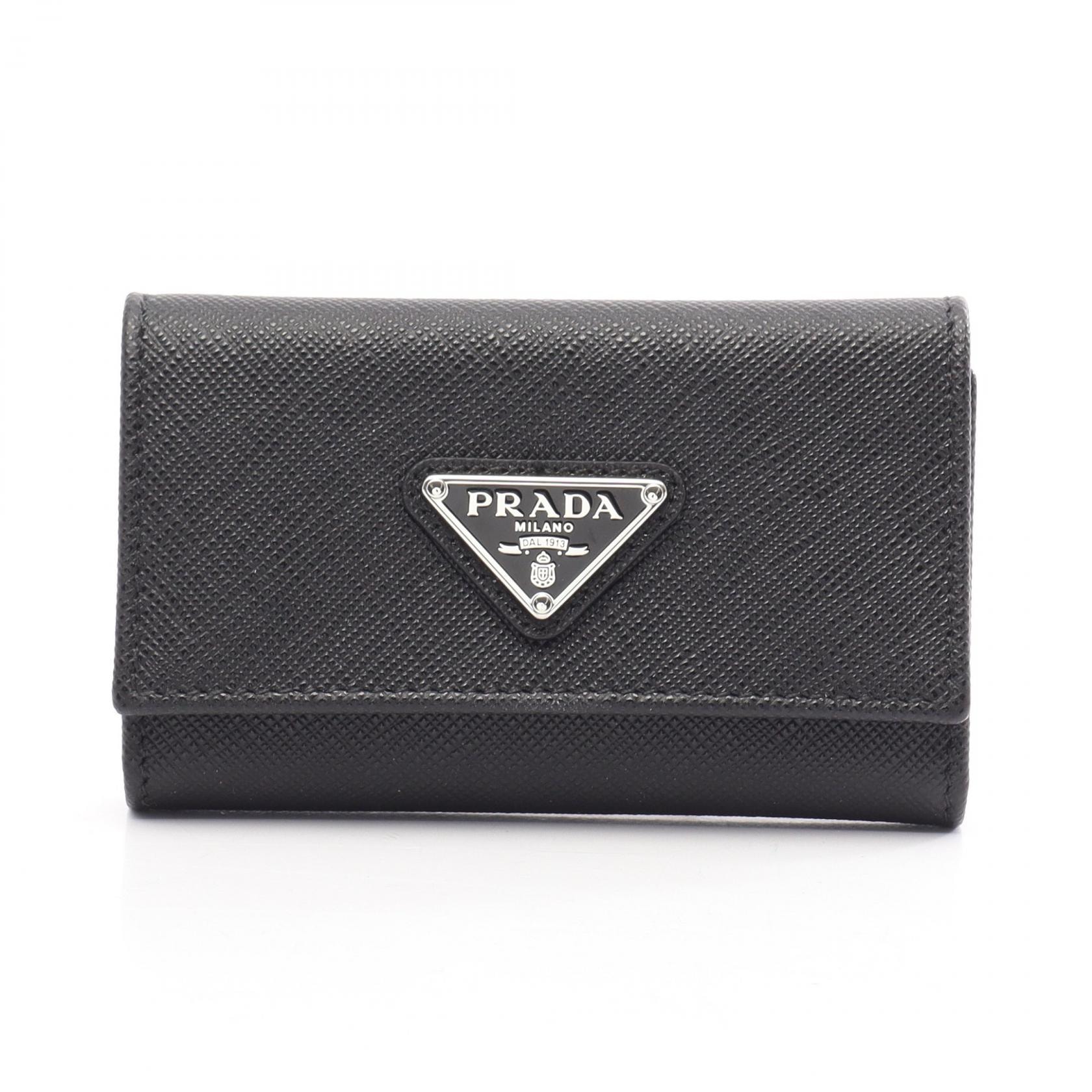 プラダ PRADA SAFFIANO TRIANGO 4連 キーケース アクセサリー サフィアーノレザー レディース ブラック系 1PG004 【中古】
