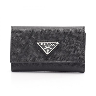 プラダ PRADA SAFFIANO TRIANGO 4連 キーケース アクセサリー サフィアーノレザー レディース ブラック系 1PG004 【中古】