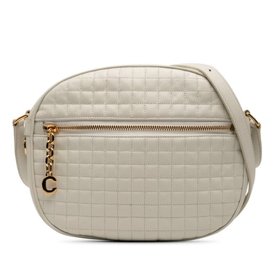 セリーヌ Cチャーム 斜め掛け ショルダーバッグ ホワイト レザー レディース CELINE 【中古】