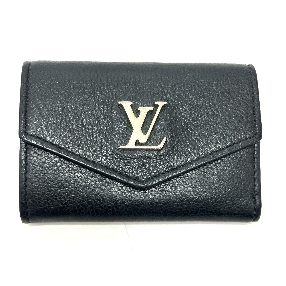 ルイヴィトン LOUIS VUITTON ポルト・フォイユ・ロックミニ M63921 コンパクトウォレット 3つ折り財布 レザー ブラック
