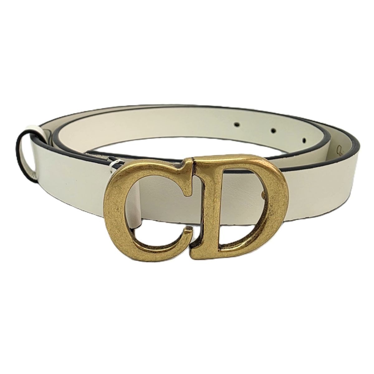 Christian Dior クリスチャンディオール Saddle ベルト サドル CD ロゴ 20mm 75 ベルト 60-MA-0260 レザー ホワイト  レディース【中古】