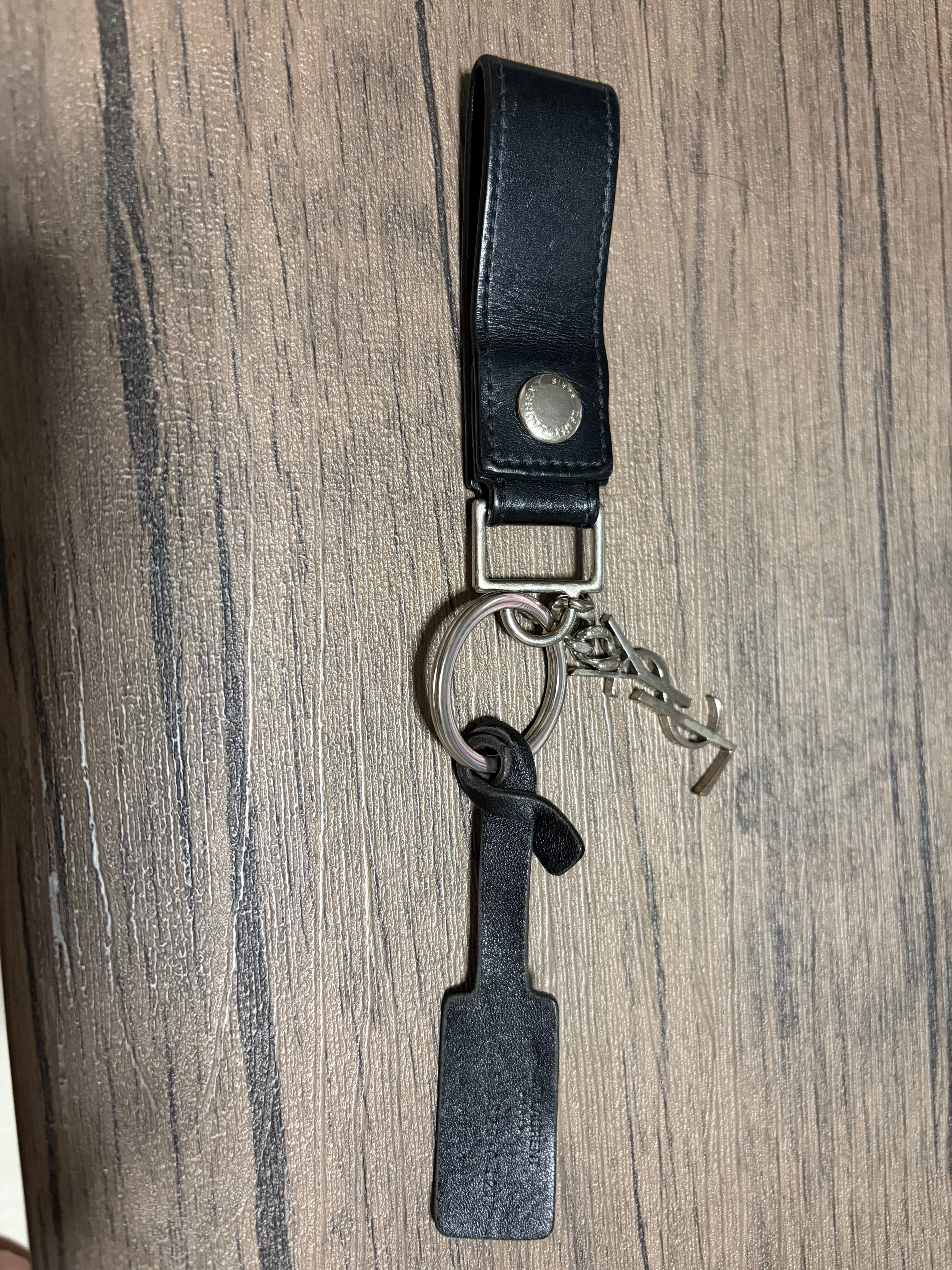Saint Laurent Leather Monogram Key Ring "Black"