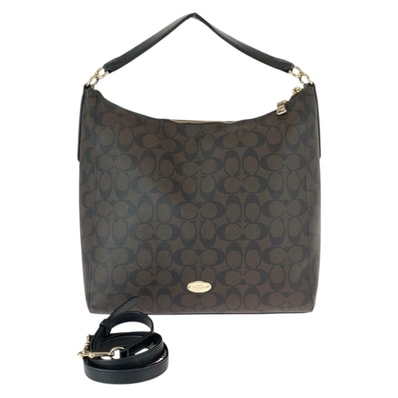 COACH コーチ シグネチャー ブラウン ゴールド金具 PVC ショルダーバッグ ハンドバッグ 600430 【中古】