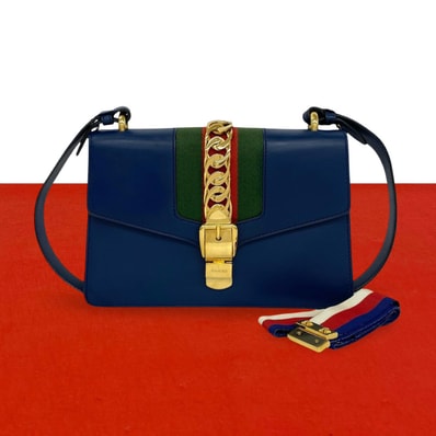 GUCCI グッチ シルヴィ シェリーライン レザー ショルダーバッグ ネイビー
17688